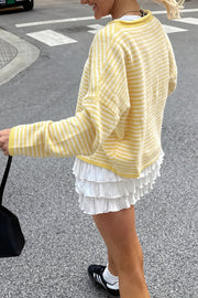 Stripe Roll Neck Button Casual Cardigan