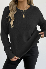 Textured Crew Neck Longline Sweater