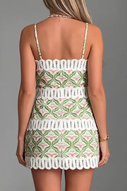 Linen Printed Cutout Lace Cami Mini Dress