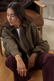 Suede-Look Collared Bomber Jacket