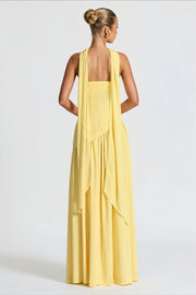 Strapless Scarf Detail Slit Maxi Dress