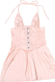Satin Solid Halter Cinched Waist Mini Dress