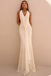 Draped Halter Fishtail Maxi Dress