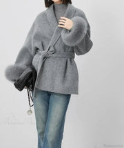 Cashmere Coat With Fur Cuffs Fox Fur Overcoat