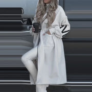 Casual Long Patchwork Lace-Up Overcoat