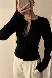 Ribbed Round Neck Fitted Waist Cardigan