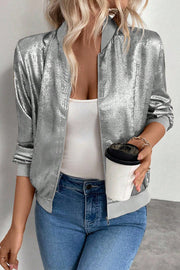 Metallic Mixed-Print Zip Bomber Jacket