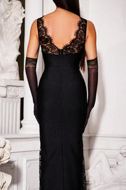 Lace V-Neck Sleeveless Patchwork Fitted Maxi Dress
