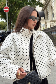 Polka-Dot Drawstring-Hem Bomber Jacket