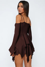 Asym Tie Front Long Sleeve Mini Dress
