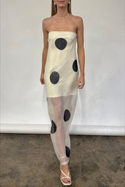 Elegant Polka Dot Strapless Sheer Slim Maxi Dress