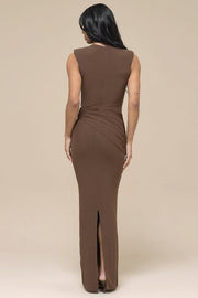 Metal Accent Waist Cutout Sleeveless Maxi Dress