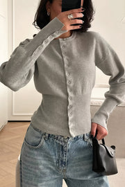 Ribbed Round Neck Fitted Waist Cardigan
