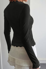 Lace Trim Ribbed V Neck Cardigan