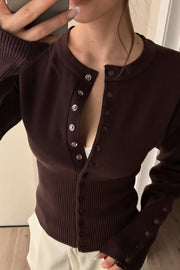 Ribbed Round Neck Fitted Waist Cardigan