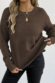 Textured Crew Neck Longline Sweater