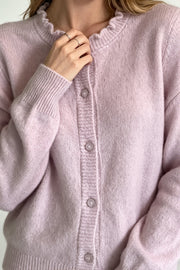 Wavy Trim Ruffle Button Cardigan