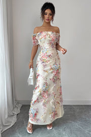 Ruffle Mesh Floral Mermaid Maxi Dress