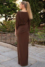 Asymmetric One Shoulder Ruched Maxi Dress