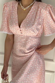 Floral V Neck Tea Length A Line Mini Dress