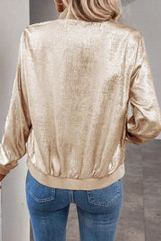 Metallic Mixed-Print Zip Bomber Jacket
