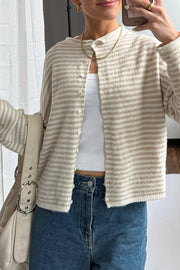 Stripe Roll Neck Button Casual Cardigan