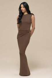 Metal Accent Waist Cutout Sleeveless Maxi Dress