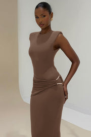 Metal Accent Waist Cutout Sleeveless Maxi Dress