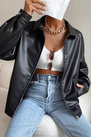 Vintage Faux-Leather Zip Moto Jacket