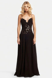 Elegant Lace Hollow Splice Chiffon Dress