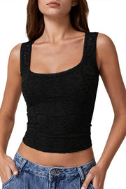 Lace Square Neck Fitted Tank Top