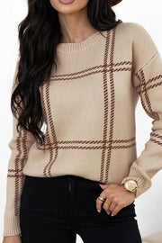 Plaid Crew Neck Relaxed Sweater