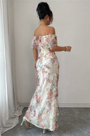 Ruffle Mesh Floral Mermaid Maxi Dress