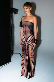 Printed 3D Print Slit Maxi Maxi Dress