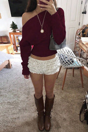 Off Shoulder Cropped Sweater
