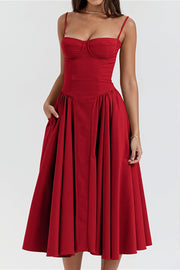 Solid Corset Cami A-Line Maxi Dress