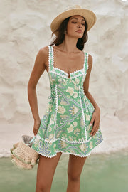 Linen Lace Trim Spaghetti Mini Boho Dress