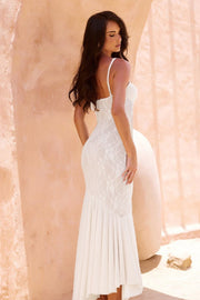 Strapless Lace Panel Fishtail Maxi Dress