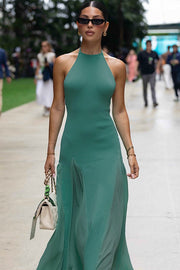 Halter Open Back Flowy Maxi Dress
