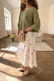 Floral Print Satin A-Line Midi Skirt