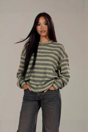 Heather Stripe Crew Neck Sweater