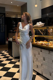 Satin V-Neck Long-Sleeve Sleeveless Fitted Maxi Dress