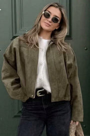 Suede-Look Collared Bomber Jacket