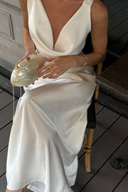 Satin V-Neck Long-Sleeve Sleeveless Fitted Maxi Dress