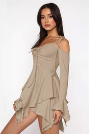 Asym Tie Front Long Sleeve Mini Dress