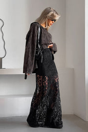 Sheer Black Lace Maxi Skirt