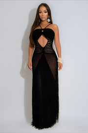 Cutout Crochet Fringe Maxi Dress