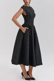 Boat Neck Open Back Flare Maxi Dress