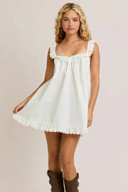 Lace Bow Ruffle Beach Slip Mini Dress