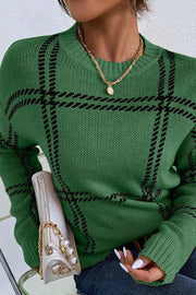 Plaid Crew Neck Relaxed Sweater